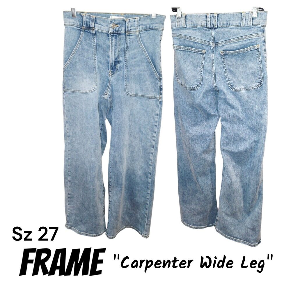 FRAME Sz27 Modern Carpenter Light Wash Wide Leg Hi Rise Boho Denim Stretch Jeans